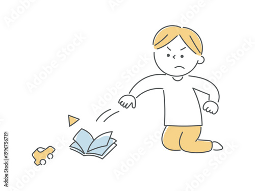物を投げてしまう男の子のイラスト単色
