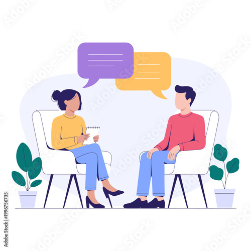A woman and a man having a conversation in a therapy session