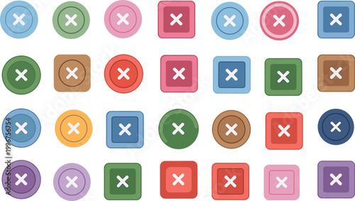 Cross mark icons set, colorful cancel delete buttons, UI elements, flat design vector illustration collection