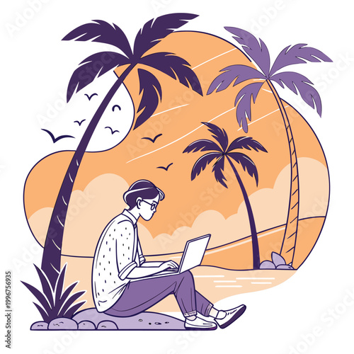 Digital Nomad Remote Work Lifestyle Vector