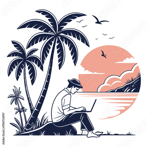 Digital Nomad Remote Work Lifestyle Vector