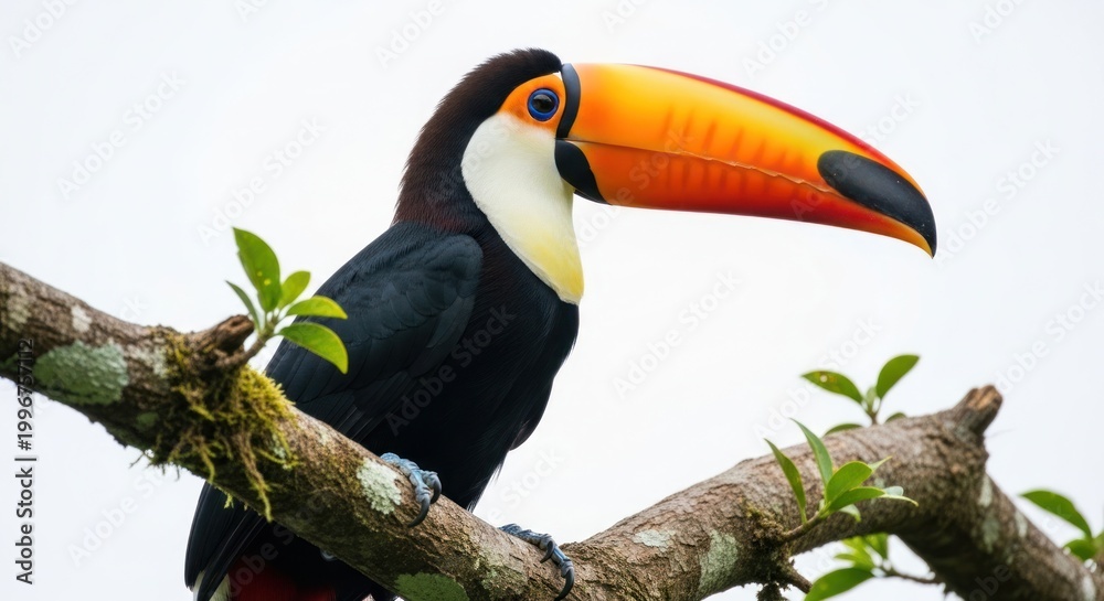 Fototapeta premium Colorful Toucan Perched on a Branch in the Rainforest.