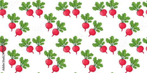 repeating radishes pattern isolated clean white backdrop