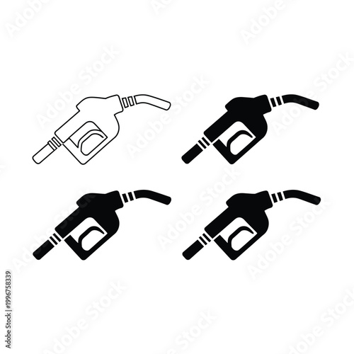 A gas pump nozzle icon set in various styles and colors