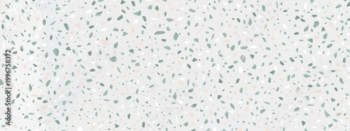 Terrazzo pattern floor with marble chips, stone fragments and elegant mosaic texture, realistic vector background. Modern interior design in classic terazzo style with white, green and beige particles