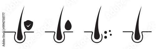 Premium Hair Care Icons Set – Shampoo, Anti-Dandruff Treatment, Conditioner, Beauty and Salon Vector Illustration