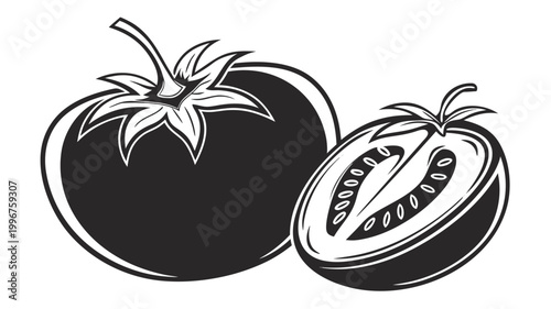 Vector illustration vector illustration of a whole tomato and a sliced tomato half