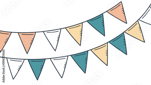 Vector illustration hand drawn bunting flags banner illustration, colorful pennant garland for party celebration and birthday