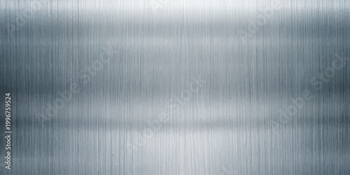 A seamless brushed metal plate texture featuring a silver stainless steel surface with shiny metallic lines and a gray aluminum pattern design for an industrial backdrop