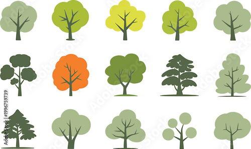 Diverse collection of deciduous tree icons