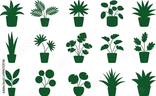 Set of potted houseplant silhouettes