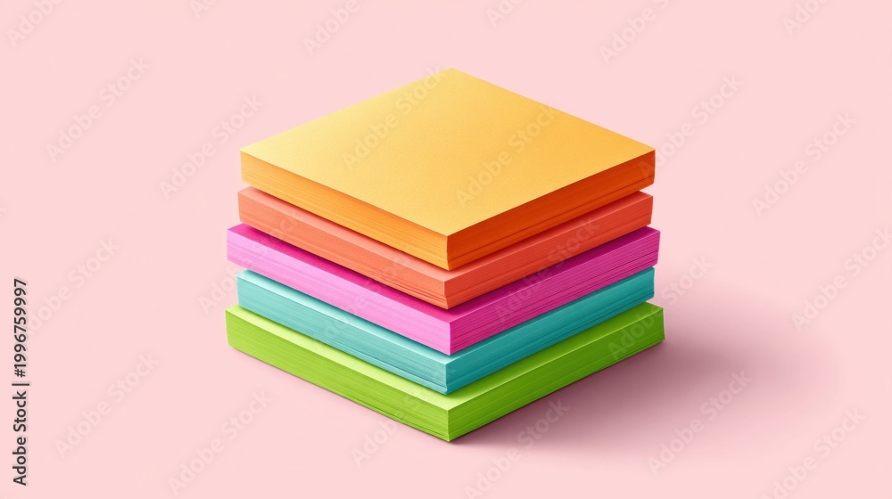Fototapeta premium Stack of colorful sticky notes on a soft pink background