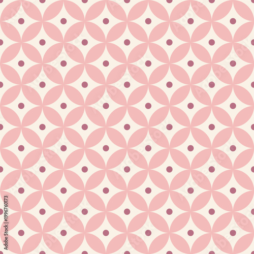 A vector seamless geometric pattern with pink powder-coated leaf elements on a light background
