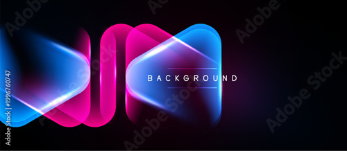 Abstract neon lines create dynamic background. Vivid blue, pink hues contrast against black space. Modern design element.