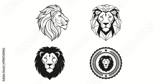 Lion Head Vector Art - A Collection of Majestic Designs.