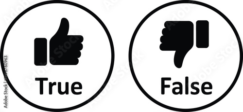 True and False Buttons with Thumbs Up and Thumbs Down Symbols Check Box Like Dislike Icons Voting Approval Interface Design