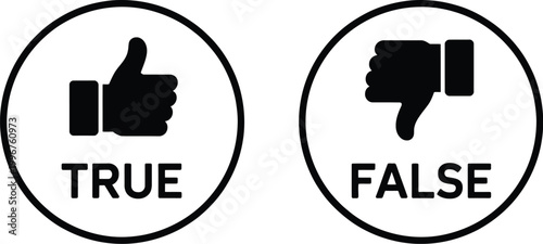True and False Buttons Like Dislike Symbols Black Icons Thumbs Up Thumbs Down Check Box Approval Voting Interface Elements