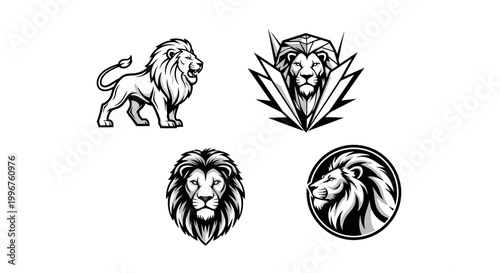 Lion Illustrations - Majestic Feline Designs in Black and White.