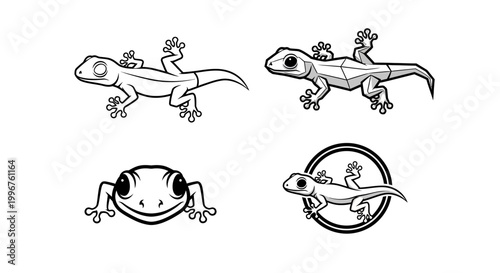 Monochrome Gecko Illustrations - A Collection of Reptilian Designs.