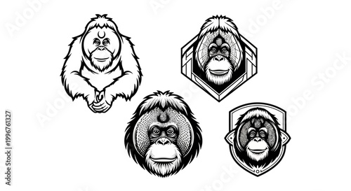Orangutan Head Vector Graphics - Detailed Animal Mascot Designs.