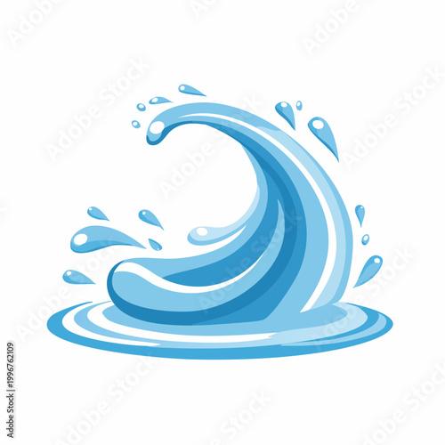Stylized Blue Water Wave with Splashes