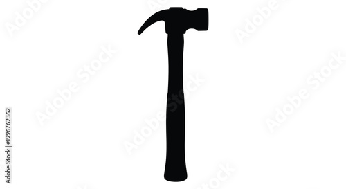 A stark black silhouette of a claw hammer against a white background silhouette