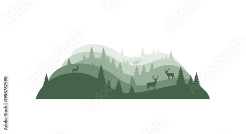 Deer inhabit forest layers with trees on mountain ranges.