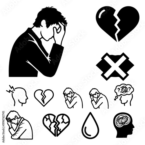 Human Emotions of Sadness Grief and Mental Health Awareness Silhouettes