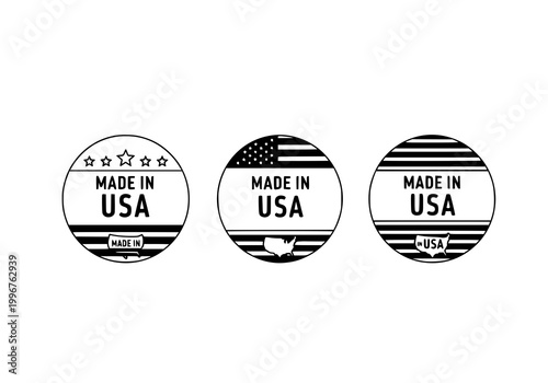 Simple round made in USA badge set minimal geometric american label icons vector illustration