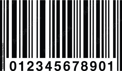 Universal Barcode with Numbers 012345678901 Black Retail Product Code Vector Scan Identification Label for Commerce Packaging Design