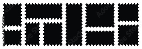 postage stamp set. Set of blank postage stamps. Black postage stamp rectangle or square shape collection.