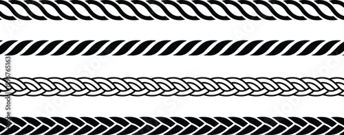 Straight rope vector icon set with repeating rope patterns seamless hemp cord line illustration ideal for nautical design marine graphics decorative borders textile prints packaging and coastal themed