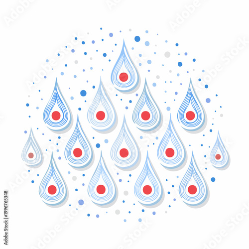 Abstract Water Droplets with Red Centers