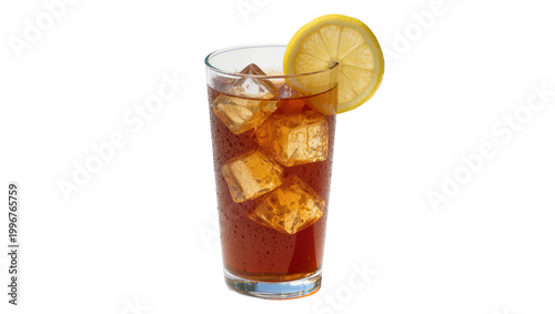 Принти на полотні Tall glass of iced tea with lemon slice, isolated on transparent background