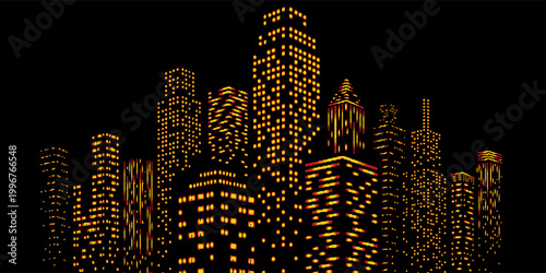 Modern smart city concept background with grey dotted building silhouettes.