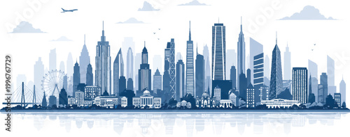 Urban panorama cityscape skyline building horizontal vector illustration