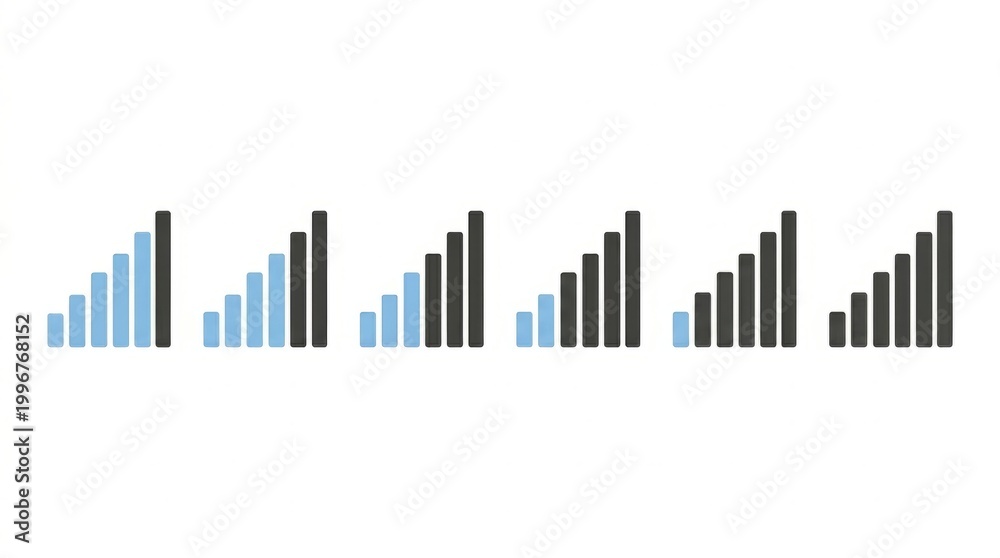 Fototapeta premium Progress bars showing signal strength and loading status against a white background.