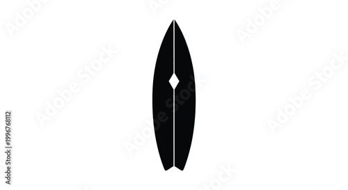 A black surfboard design with a diamond shape cut out stark silhouette