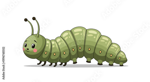 Cute green caterpillar with legs.