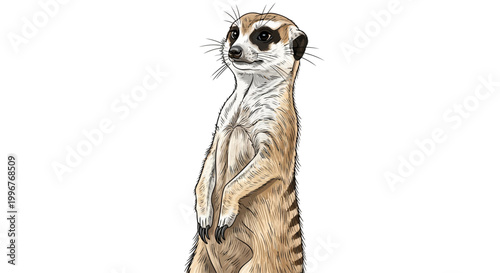 Meerkat standing on hind legs alert.