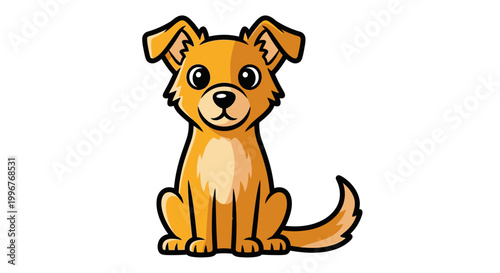 Cute Cartoon Dog Sitting Alone.