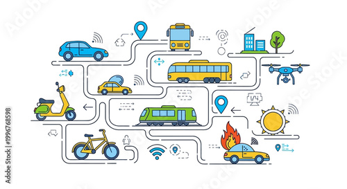 Vehicles on a map route network.