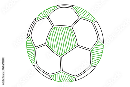 Soccer Ball Line Art with Green Pattern Accents Vector Illustration