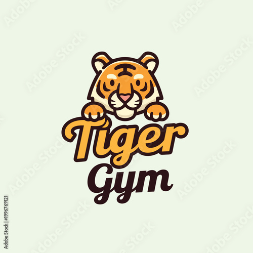 Tiger Gym Logo Mascot Character Illustration.