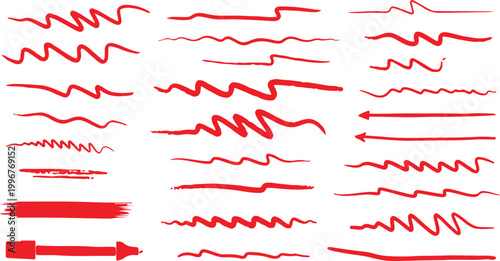 Ink Brush Paint Stroke, Line Set. Black Hand Drawn Brushes. Abstract Hand Made Highlighters, Underlines. Grunge Pen Marker