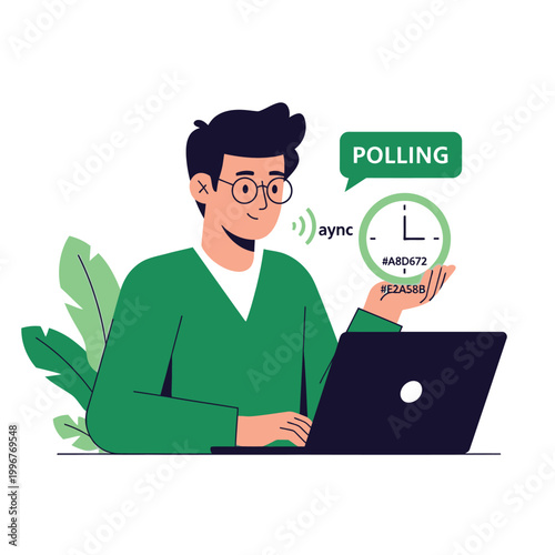 Cartoon Man Working on Laptop For Polling Concept.