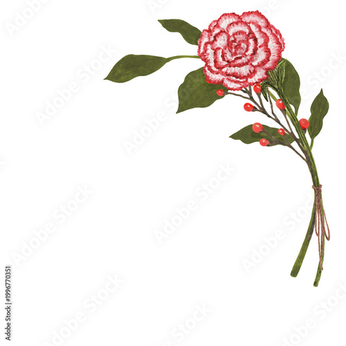 Canvas Print Gouache Red Carnation Single Flower Head for Card and Stationery Design