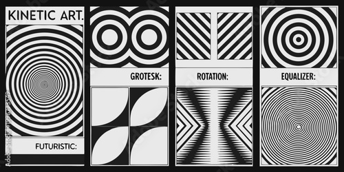 monochrome kinetic art patterns with geometric designs