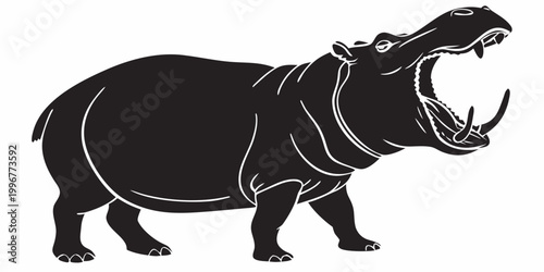 Foto Aggressive hippopotamus silhouette vector icon showing wide open mouth and large
