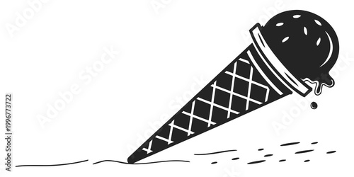 Schilderij op canvas Fallen ice cream cone on ground graphic illustration with accident refreshing is